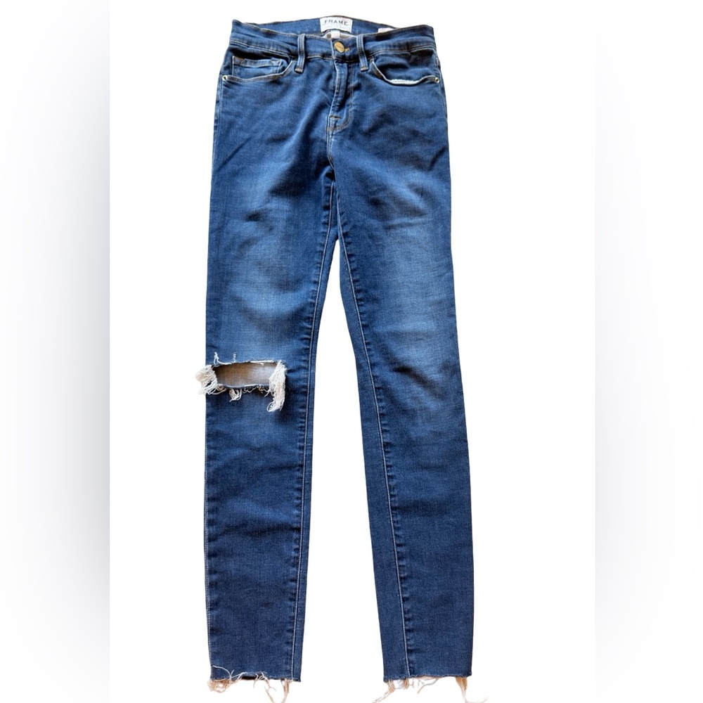 FRAME Le Skinny de Jeanne Jeans Women’s Size 27 Dark Wash Distressed